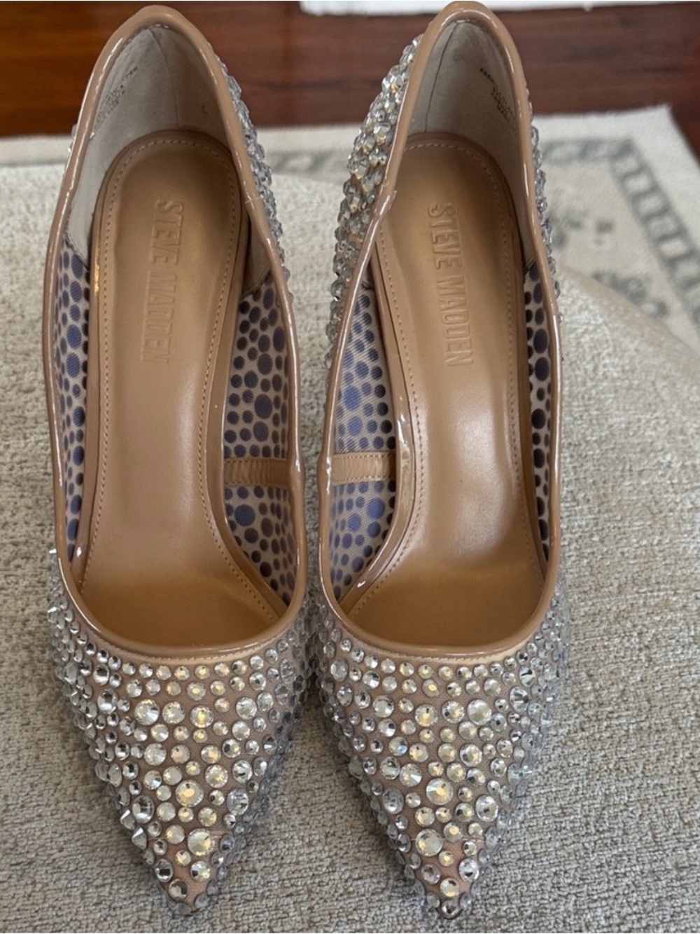 Steve Madden Nude Rhinestone Crystal Pointed Toe Stiletto Pumps 9.5 - Picture 3 of 4